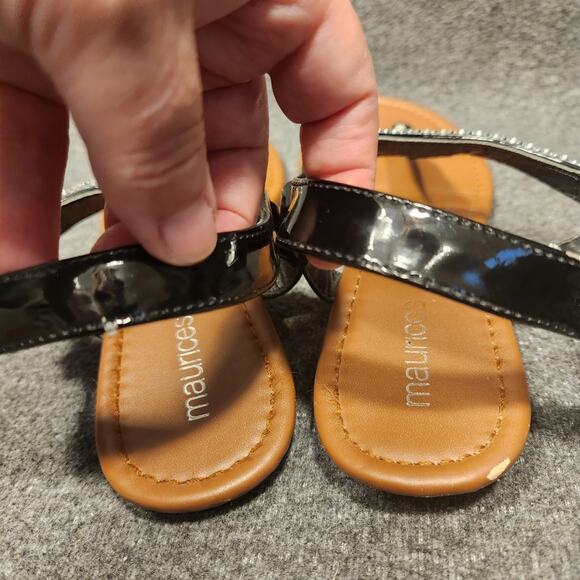 MAURICES Black Thong Crystal Silver Detail Ankle Strap Sandals Womens 8.5 or 9 - Picture 5 of 12